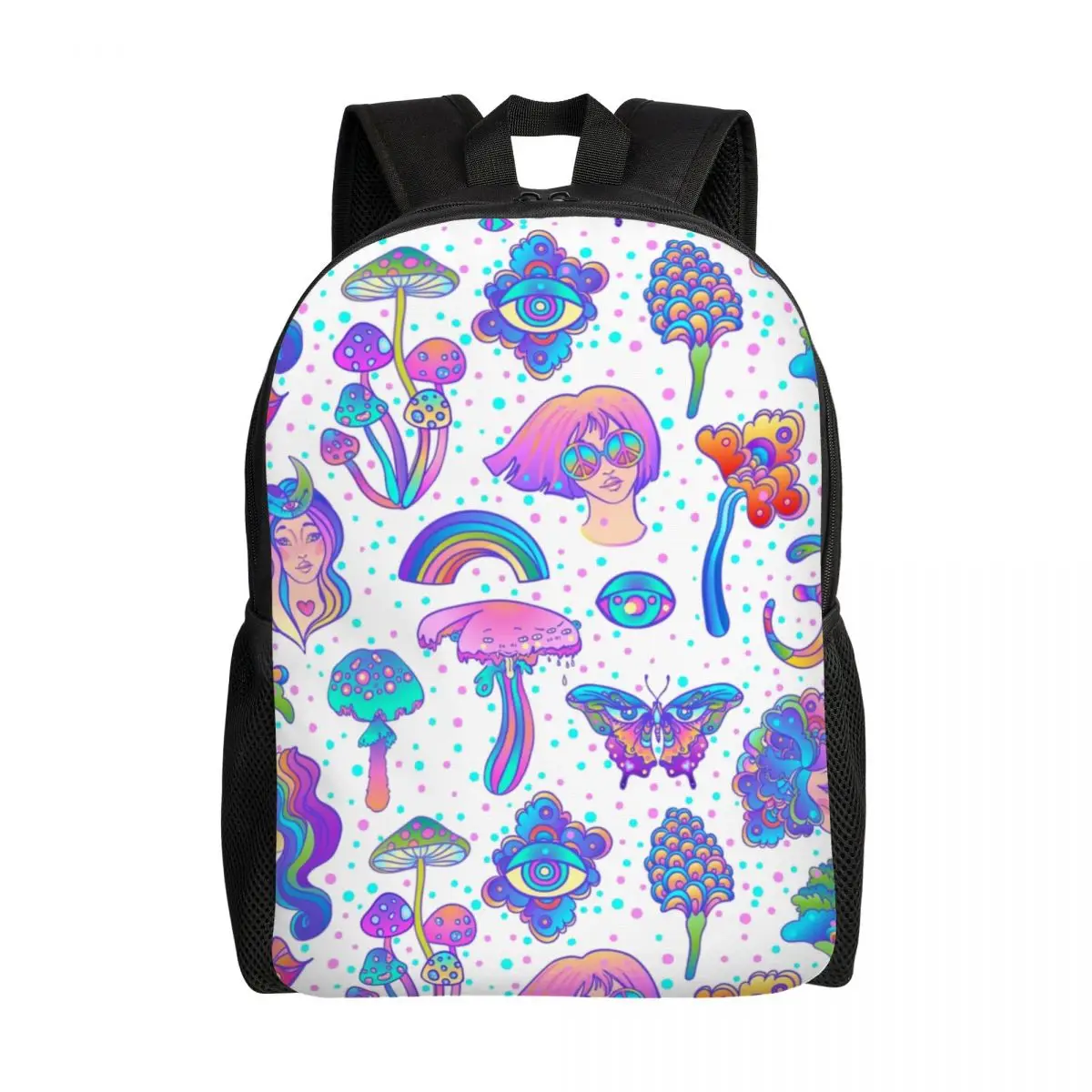 Hippie Trippy Pattern Backpacks for Men Women Waterproof School College Psychedelic Magic Mushrooms Bag Print Bookbags