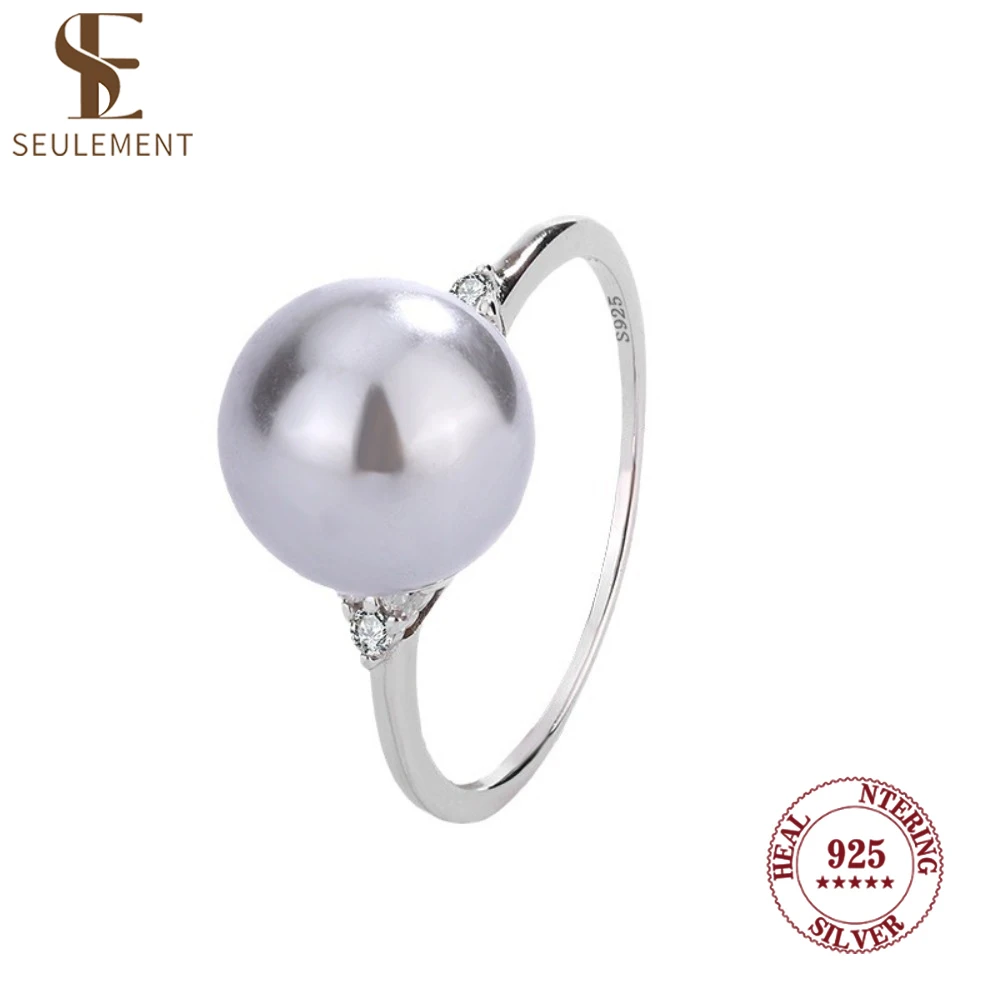 

Seulement 925 Sterling Silver Engagement Ring Single Pearl Jewelry Finger Accessories for Women Girls Luxury Gifts