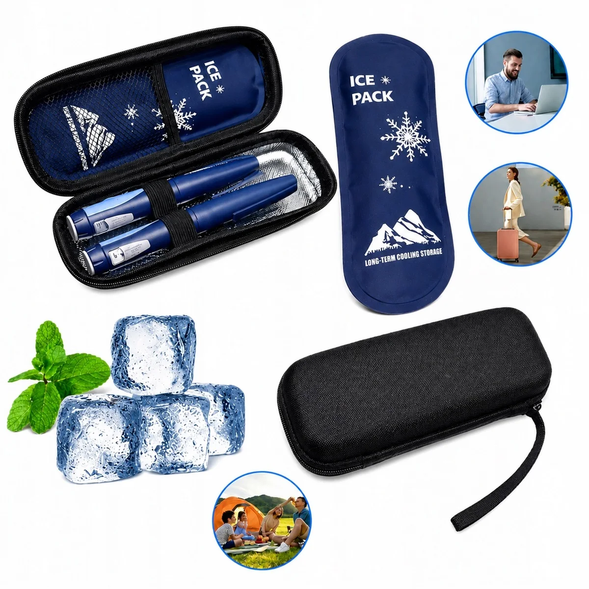 Image of Insulin-Kühltasche mit Temperaturanzeige, Diabetiker-Medikamenten-Kühltasche mit 2 Kühlpacks, Tragbare Isolierte Aufbewahrung für Diabetiker