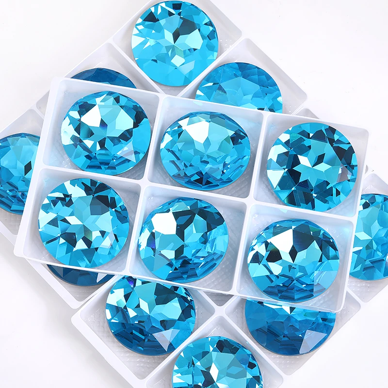 35mm Round Glass Rhinestone Pointback Gemstone Diamond Stones For Jewelry Clothes Crystal Stone Big Beeds For Dress Diy Crafts