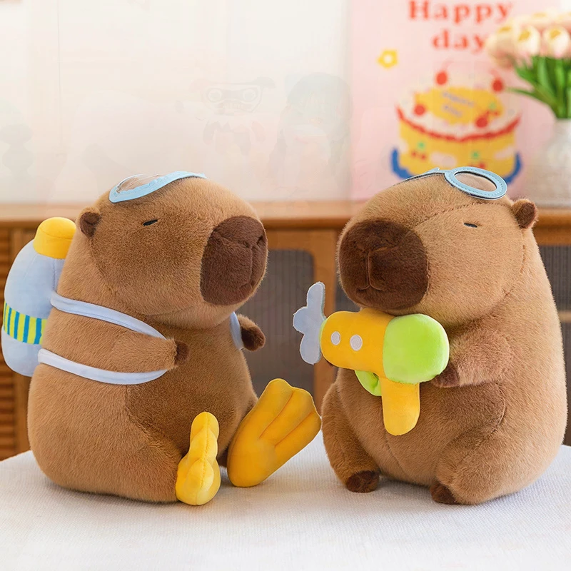 Cute Capybara Plush Toy Doll with Water Gun for Kids Birthday and Christmas Gifts Soft Stuffed Animal Summer Diving Theme