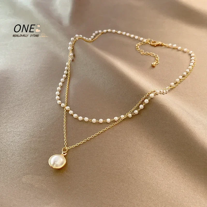 Fashion Imitation Pearl Necklace Women Personality Simple Collarbone Chain Japanese and Korean Style New Golden Tendency Jewelry