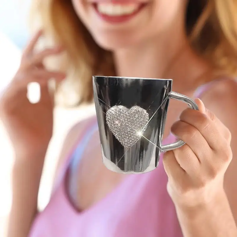 Heart Coffee Cup Heart Rhinestone Tea Cups 300ml Cute Tea Cups Fashionable Coffee Mug For Tea Cold Drinks