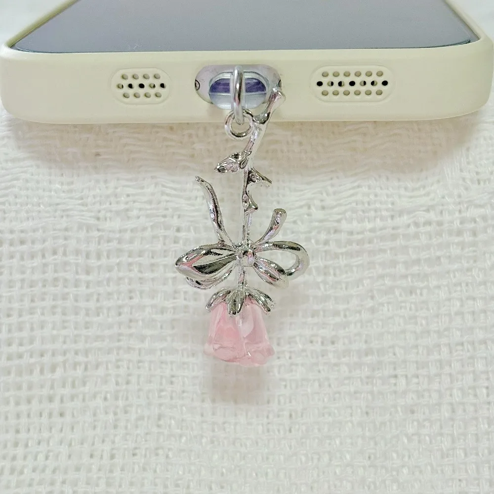 1PC Pink Red Rose Flower Dust Plug Charm Soft Rubber Dustproof Plugs For Type-C Kawaii Phone Universal Dust Plug For iPhone