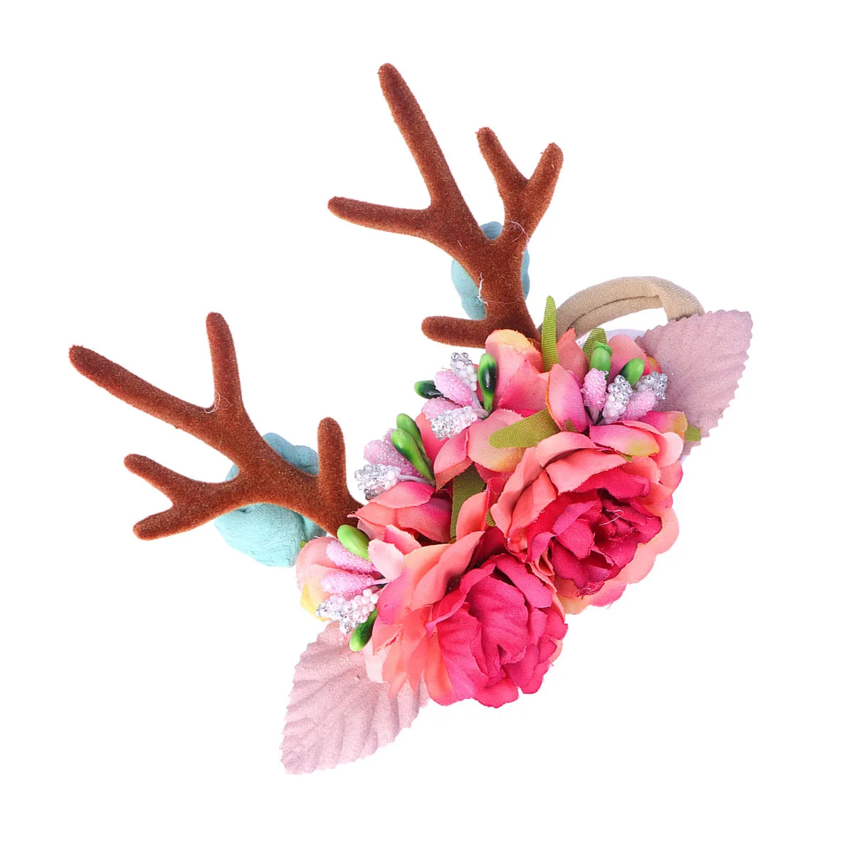 

Christmas Antler Shape Headband Pink Nylon Hair Band Soft Elastic Flower Hair Hoops Lovely Headwear for Baby Girls Photo Prop