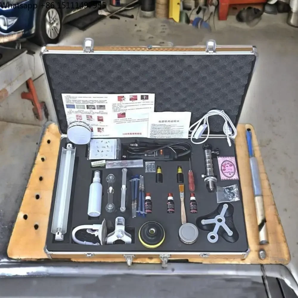 Car Front Windshield Repair Kit, Car Glass Crack Repair Professional Accessories Toolbox, Stainless Steel Vacuum  Pump