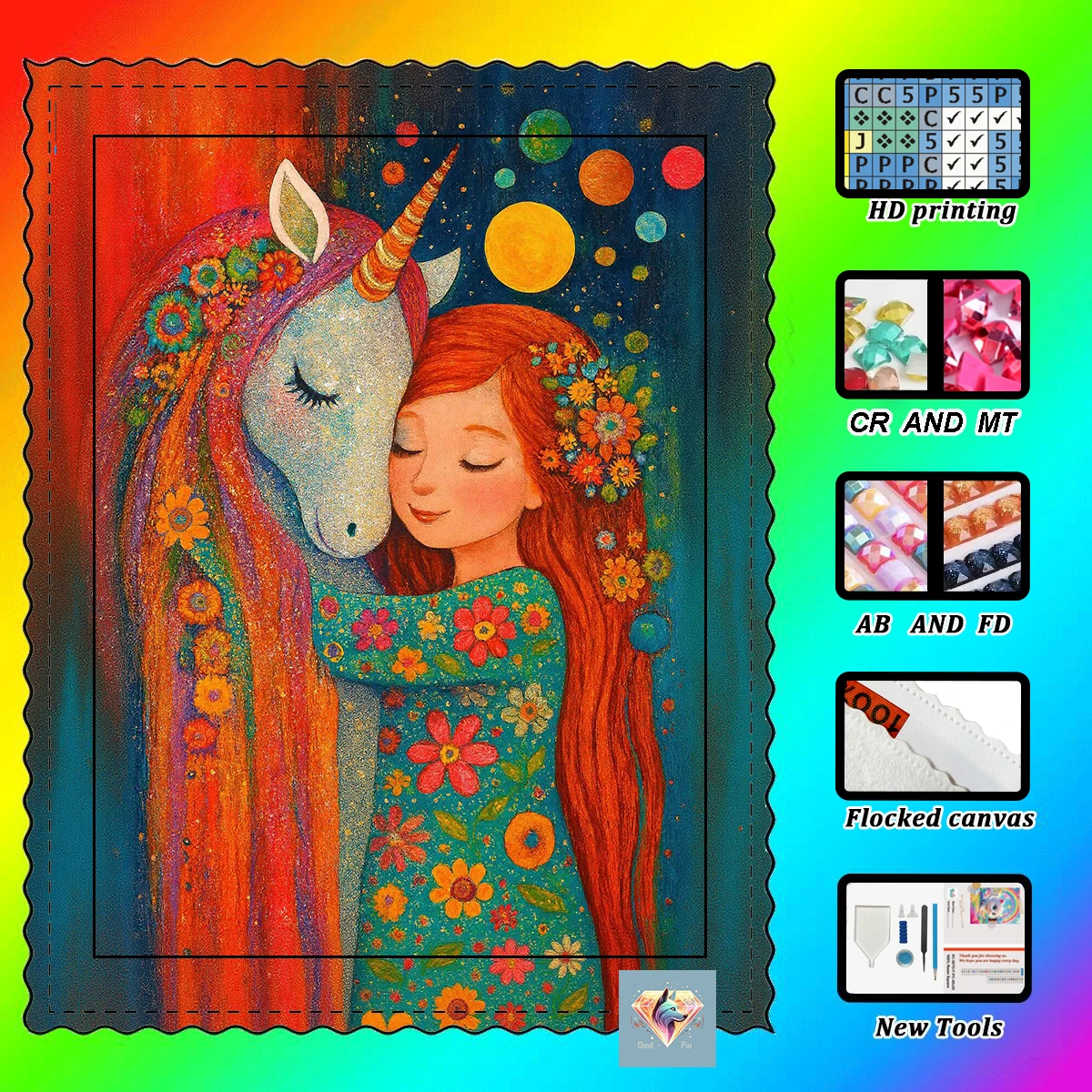 【piu-diamond-art】the-girl-and-her-unicorn-100-resin-fd-ab-yg-diamond-stamping-kit-perfect-masterpiece-worth-buying