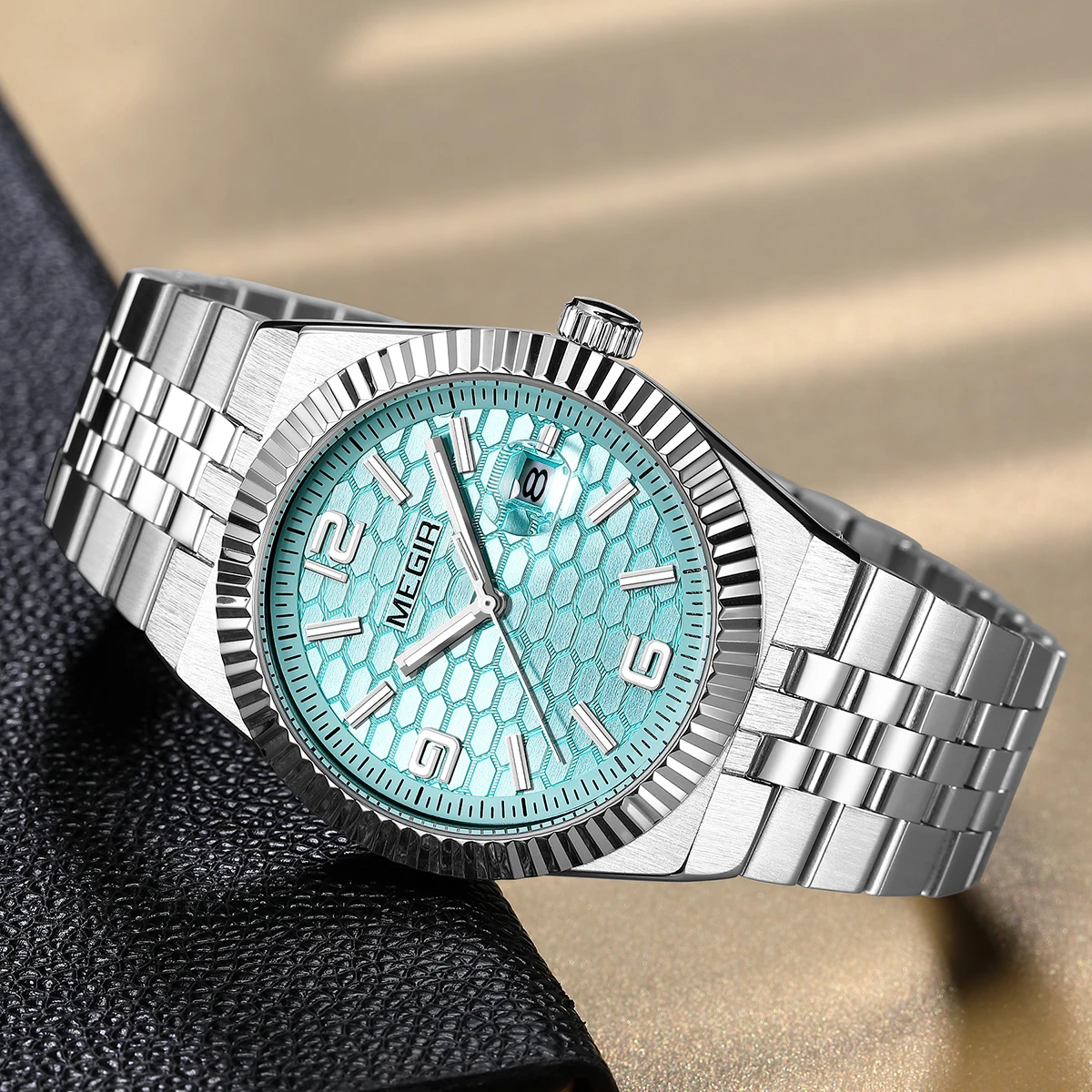 MEGIR Quartz Watch for Men Fashion Simple Business Style Analog Wristwatch with Stainless Steel Strap Date Luminous Hands