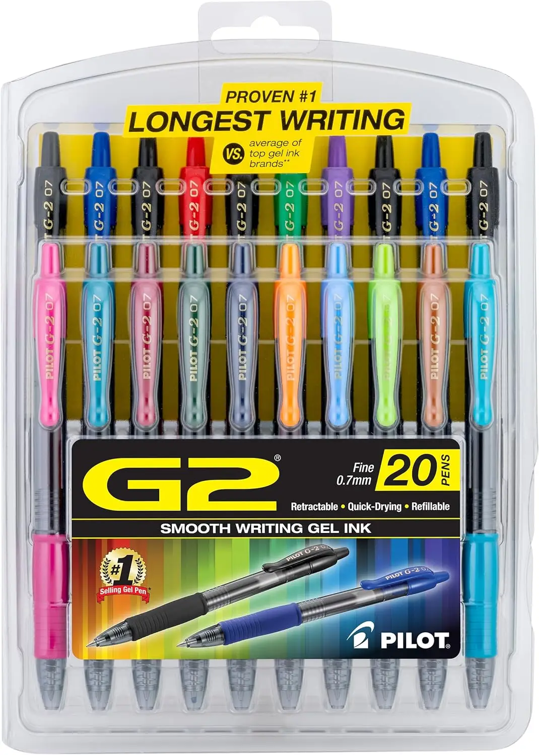 

Premium Refillable Retractable Gel Pens, Fine Point, Assorted Colors, 20-Pack