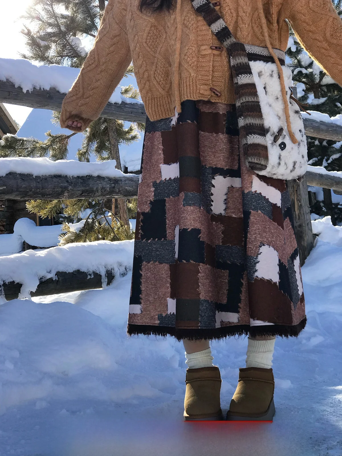 

Винтажная юбка А-силуэта средней длины в стиле пэчворк с цветовыми блоками, новая модель для зимы, повседневная, из полиэстера, асимметричная