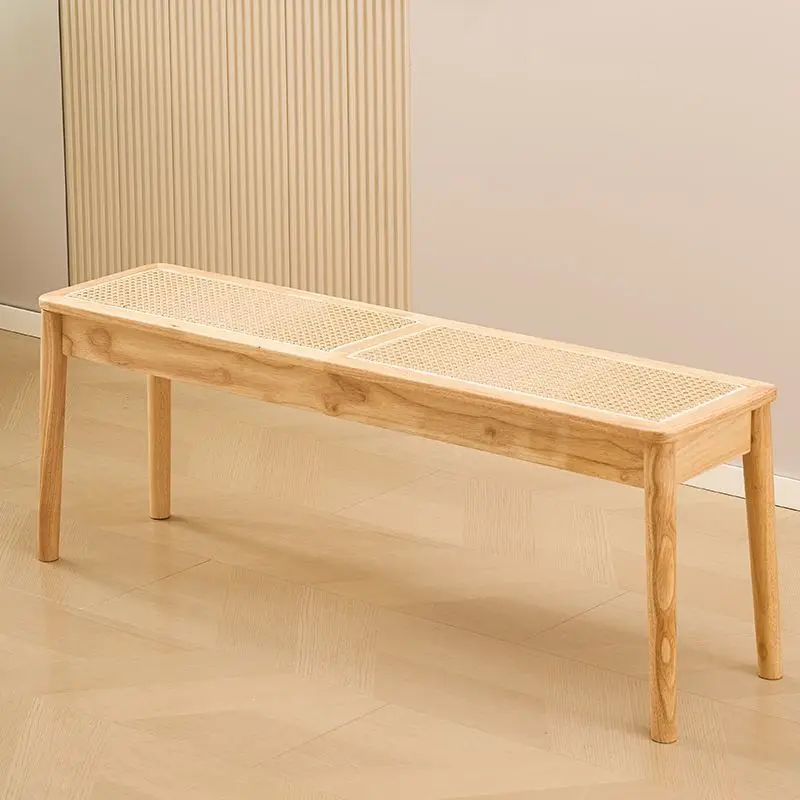 Solid Wood Rattan Chair Nordic Minimalist Wooden Long Chair |Handwoven Seat Entryway & Dining Furniture