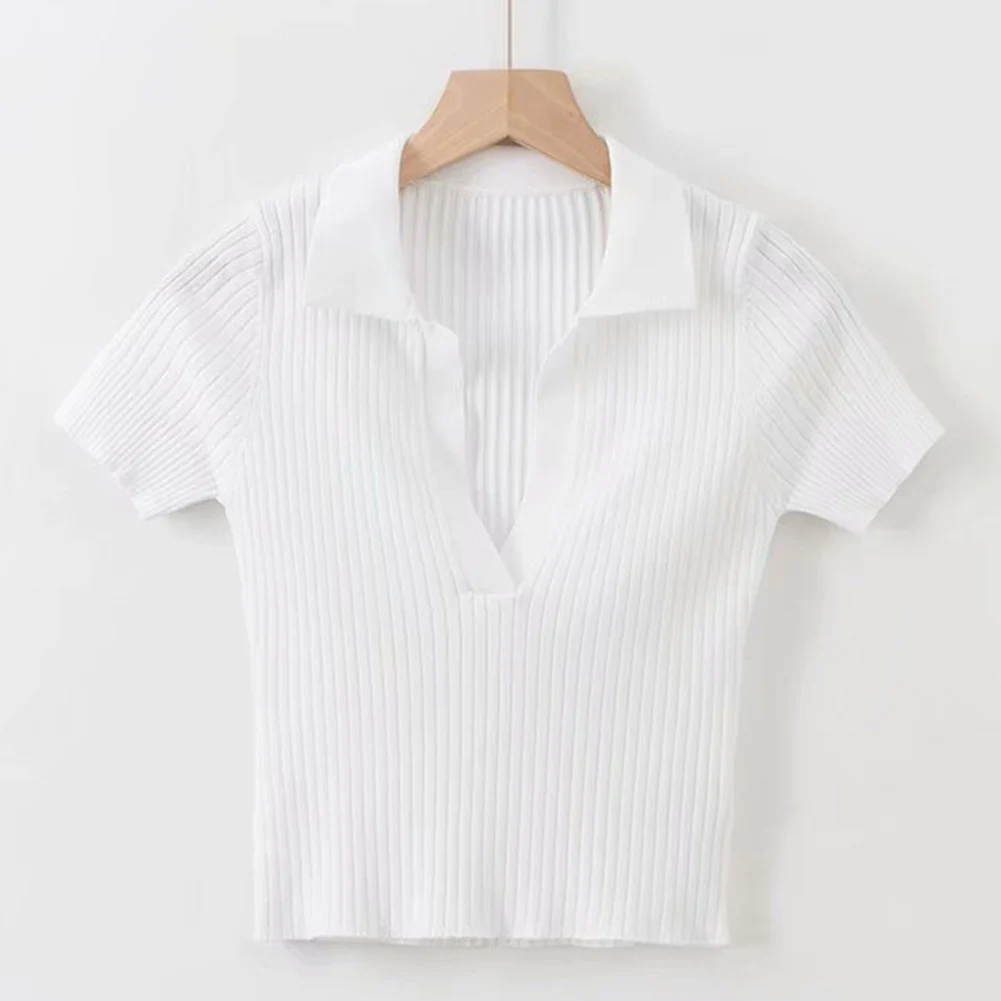 

Женский укороченный топ с V-образным вырезом для джинсов с высокой талией, повседневная одежда, наряд для вечеринки, белый, с коротким рукавом, V-образный вырез, облегающий крой