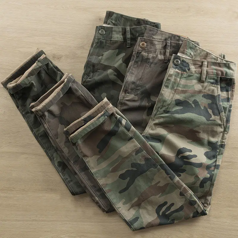 Fashion 2022 Camouflage Overalls Men\'s Cropped Pants Cargo Harem Hiking Military Straight Retro Cotton Tactical Pants for Men