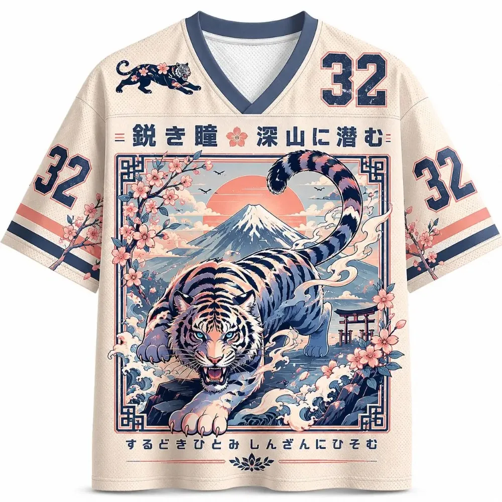 Summer Fashion New Gothic Fun Fuji Mountain Tiger Descending 3D Print Outdoor Leisure Sports Fitness Unisex Style V-neck T-shirt