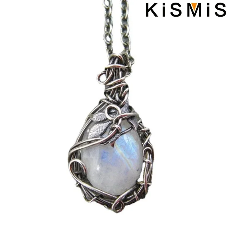 KISMIS 1PC  Vintage Winding Moonstone Necklace Unisex