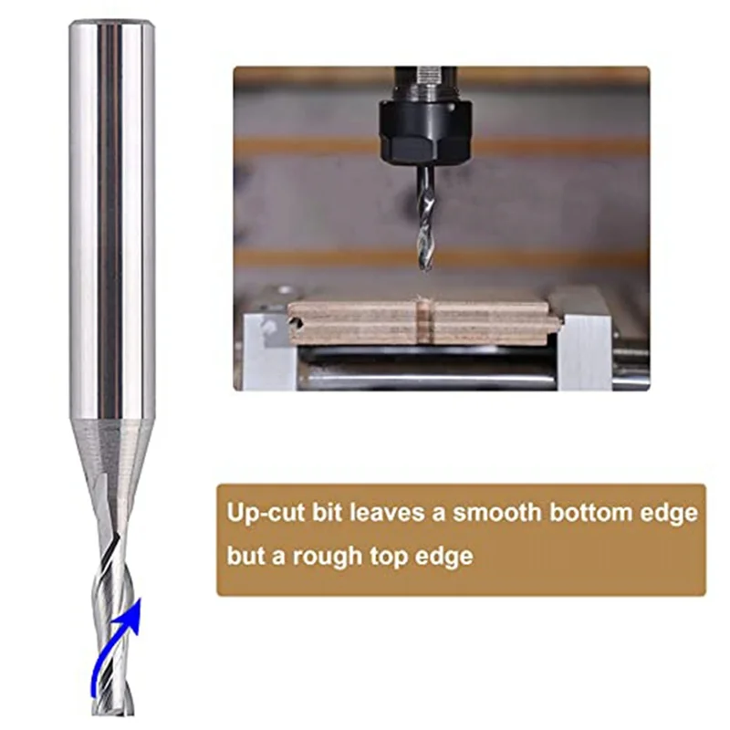 

A45M-1/8 Cutting Diamter Spiral Upcut Router Bit With 1/4 Carbide CNC Wood Router Bits Set For Plunge Slot Cutter