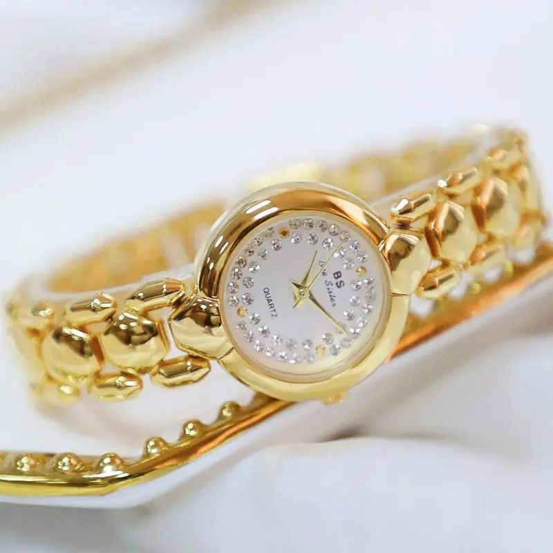 Bs Bee Sister Diamond Watches for Women 2022 Small Dial Female Gold Wristwatches Dress Elegant Ladies Wrist Watches Montre Femme