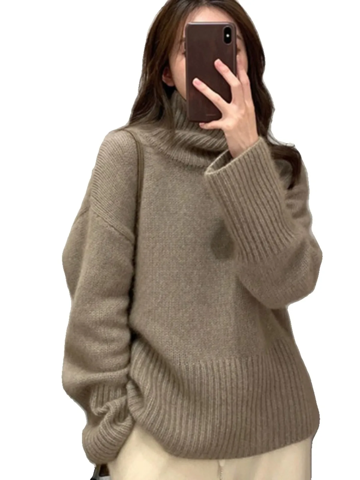 2023 Turtleneck 100 cashmere sweater for women Autumnwinter thickened pullover sweater loose sweater