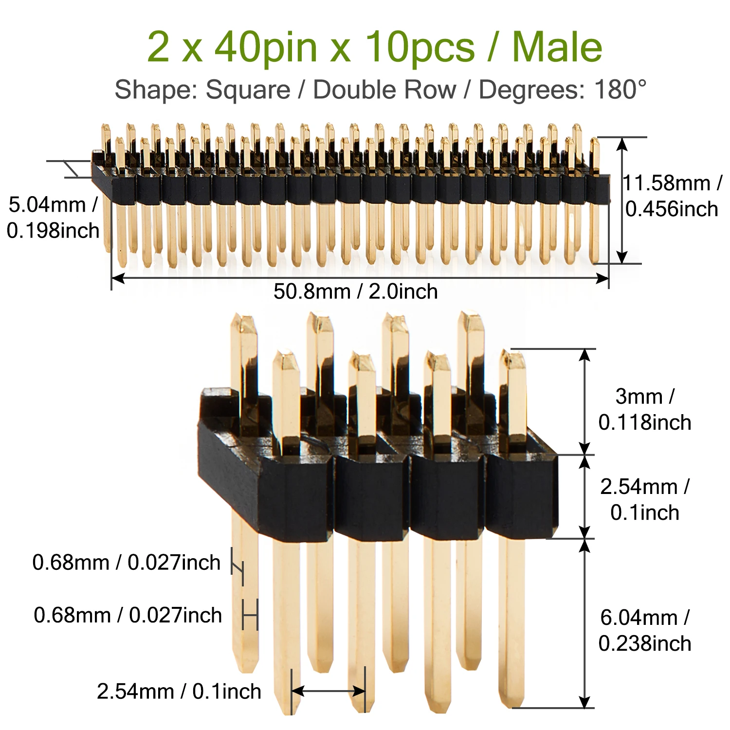 2x20 macho gpio cabeçalho de pino duplo 20 pinos fileira dupla 2.54mm banhado a ouro duas fileiras conector nano para arduino pcb raspberry pi