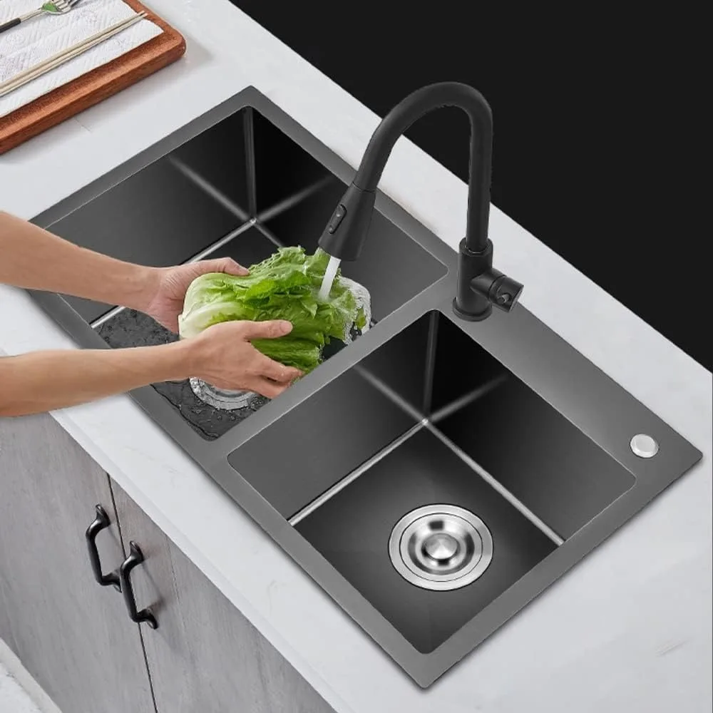 

Gourmet Kitchen Sink Faucet Stainless Steel 32.3 X 17.7 Drop In Topmount Kitchen Sink Nice Kitchen Sink Combo-Storage Organizer