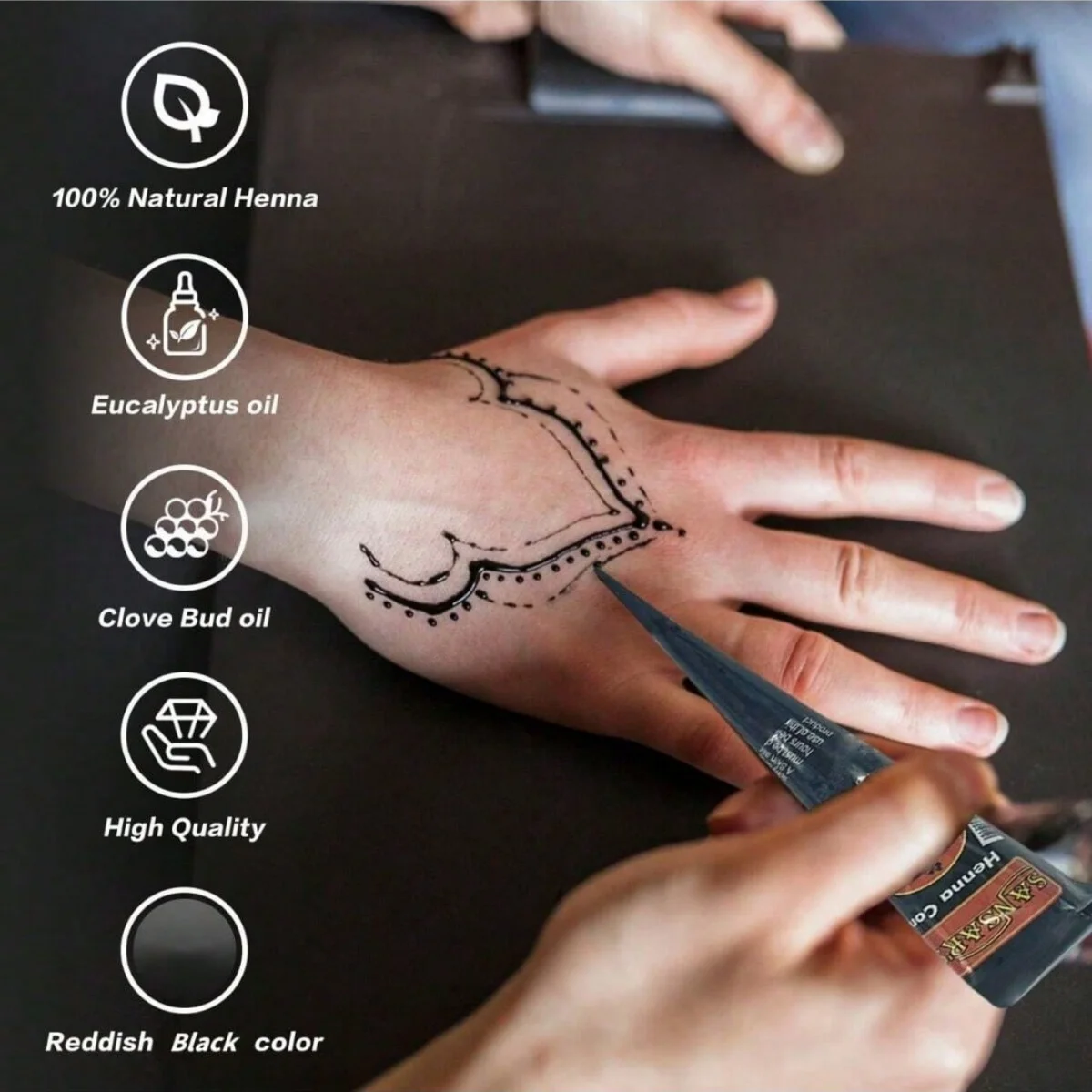 Natural Black Brown Henna Cones Tattoo Ink For Body Art , Temporary Tattoo Drawing & Freckles , Waterproof Skin Safe Paint Gift