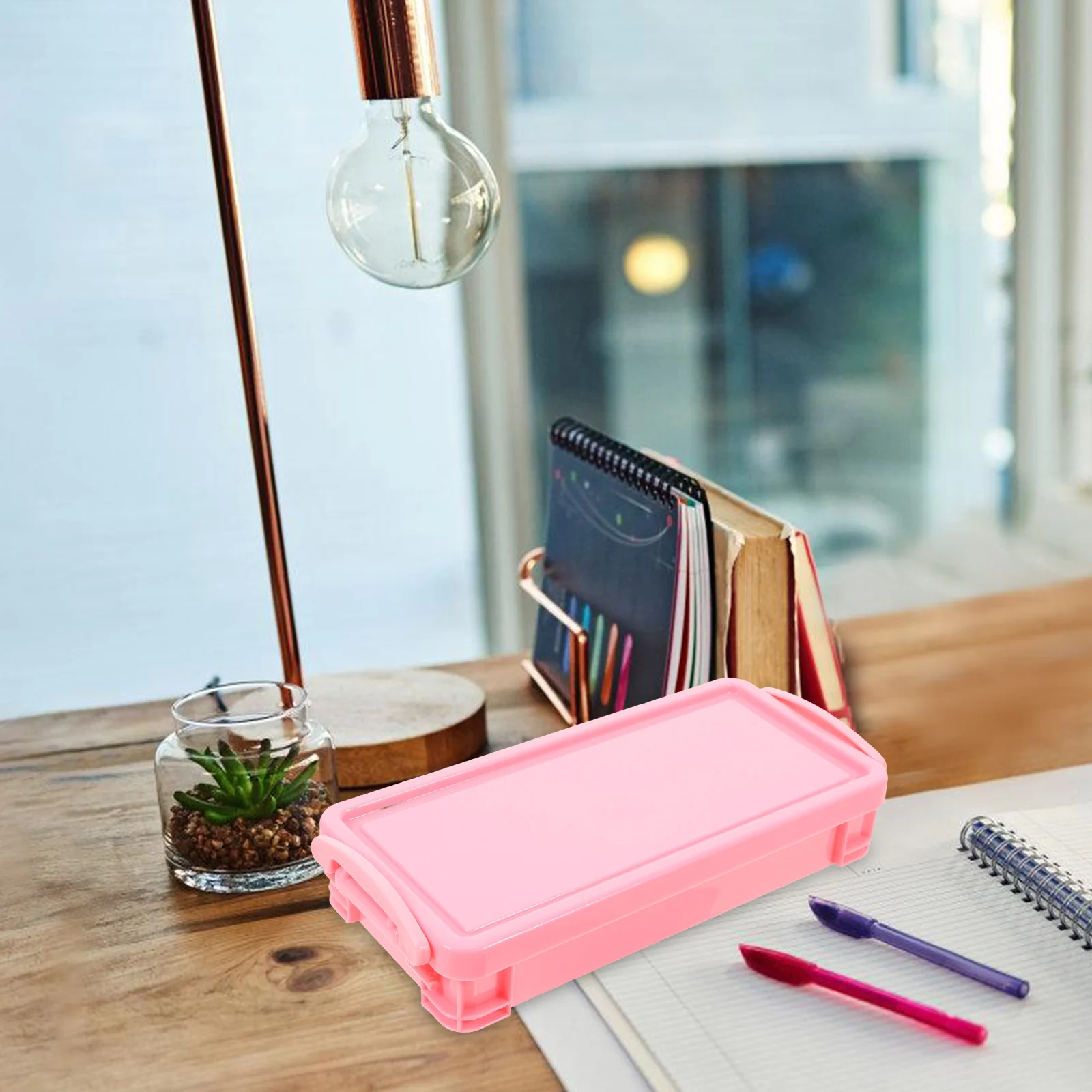 Pencil Box Large Capacity Stackable Crayon Container Kids Pink Hard Case Marker Storage Plastic Desk School Supplies