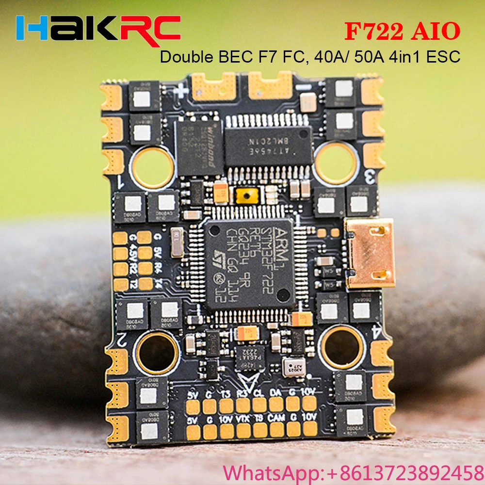 

HAKRC F722 AIO Double BEC F7 Flight Controller 32Bit 40A/ 50A 4in1 ESC 2-6S for RC FPV Freestyle Toothpick Cinewhoop Drone