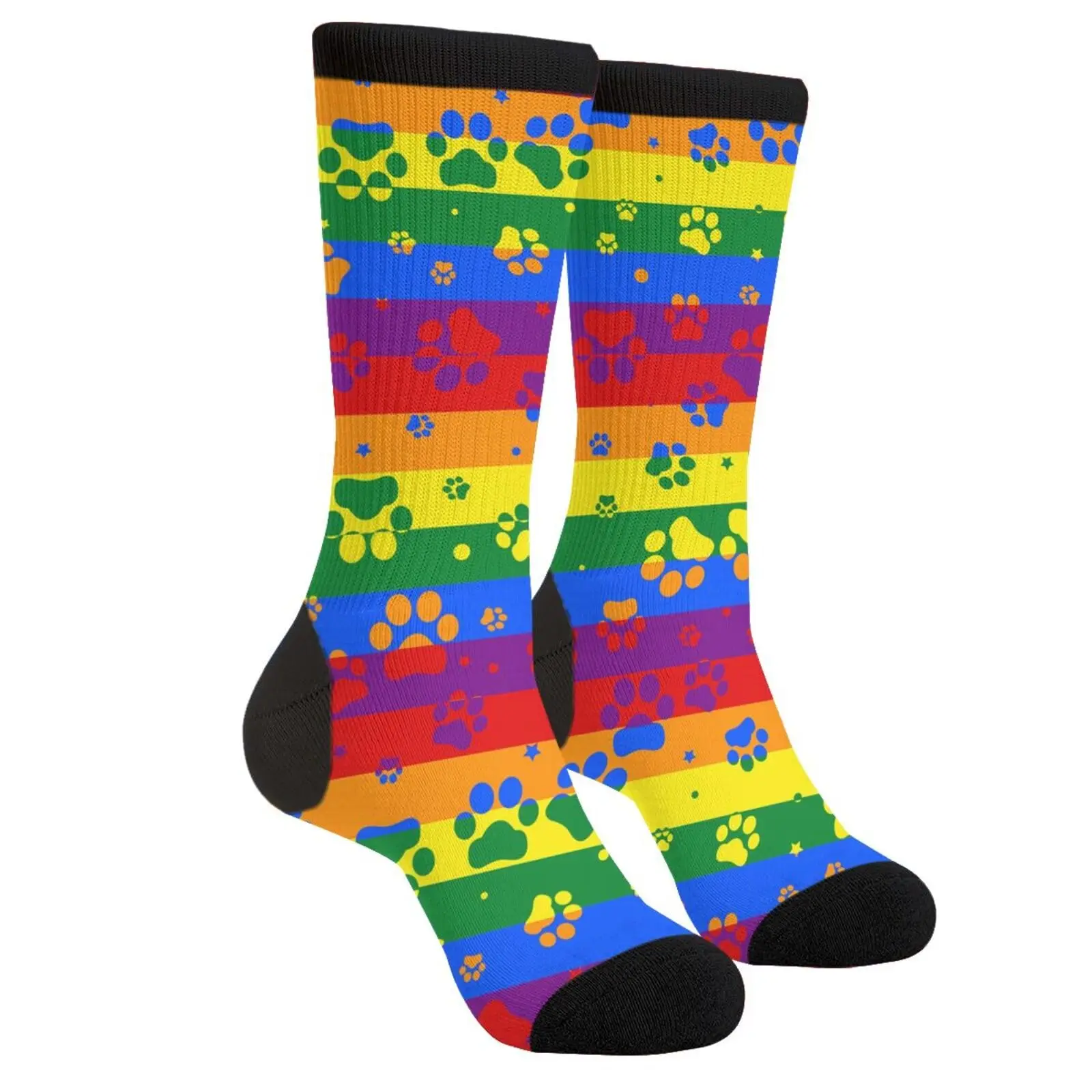 Gay Pride Regenbogenfarbene Valentinstag-Hundepfotenabdrücke, lässig, lustig, Funky, Neuheit, modische Socken für Männer und Frauen