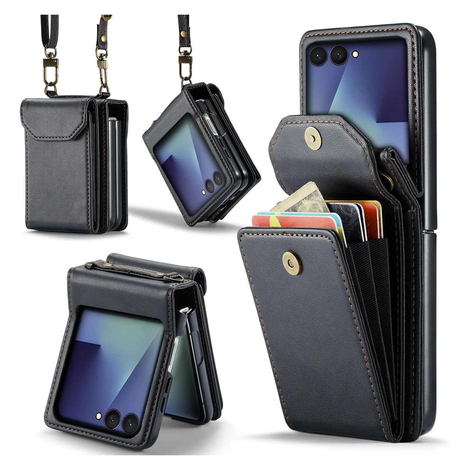 

Crossbody Case for Samsung Galaxy Z Flip 7 – Retro PU Leather, Card Holder, Magnetic Closure for Men Women