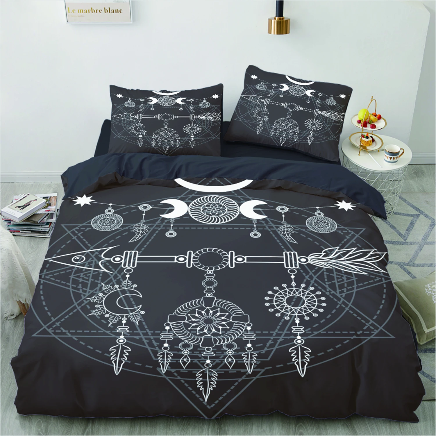 

Bohemian Duvet Cover Set 240x220cm Mystical Black Bedding Set with Soft Microfiber Twin/Full/Queen/King Size Non-Pilling Bed Set