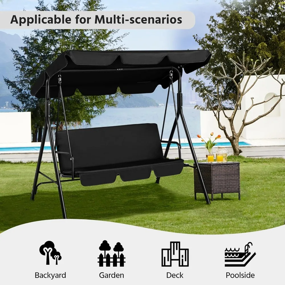 

3-Seat Patio Swing Chair, Outdoor Canopy Swing Porch Swing with Adjustable Canopy & Removable Cushion