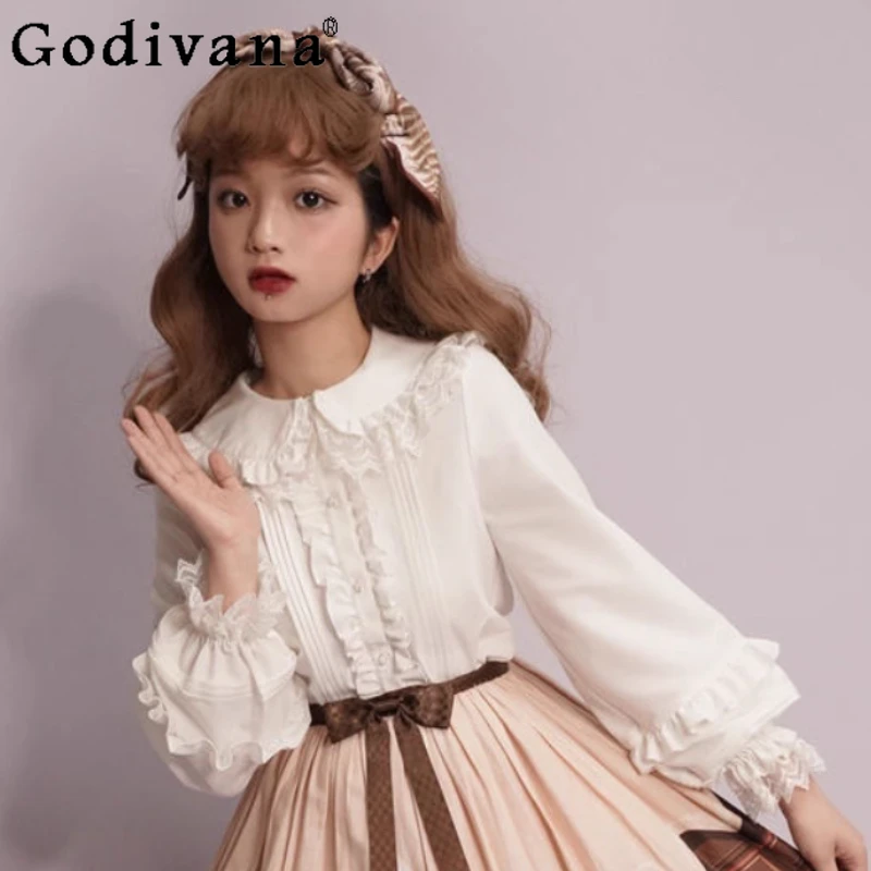 

JK Long-sleeved Sweet Peter Pan Collar Lolita Bottoming Shirt Cute Women Spring Autumn Loose Versatile Thicken Age-reducing Top