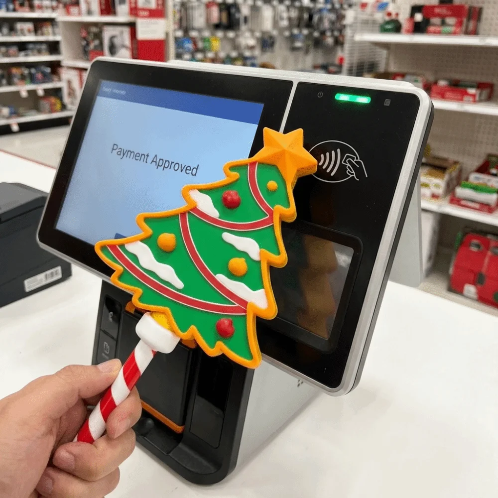 3D Printed Xmas Tree Shape Magic Wand Handheld Portable Christmas Tap Wand Cute Plastic Contactless Payment Wand Retail Checkout
