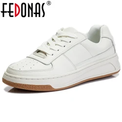 FEDONAS Hot Sale Women Sneakers Genuine Leather 2025 Fashion Women Cross Tied Flats Shoes Summer Platform Working Shoes Woman