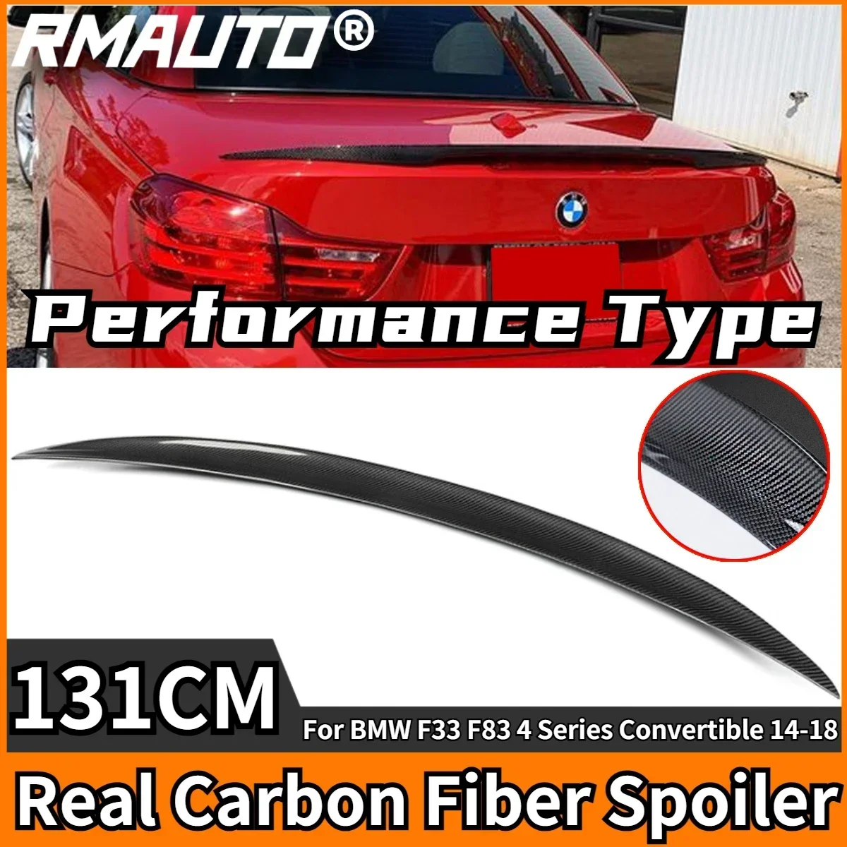 RMAUTO Real Carbon Fiber Performance Style Rear Trunk Spoiler For BMW F33 F83 4 Series Convertible 2014-2018 Aleron Body Kit