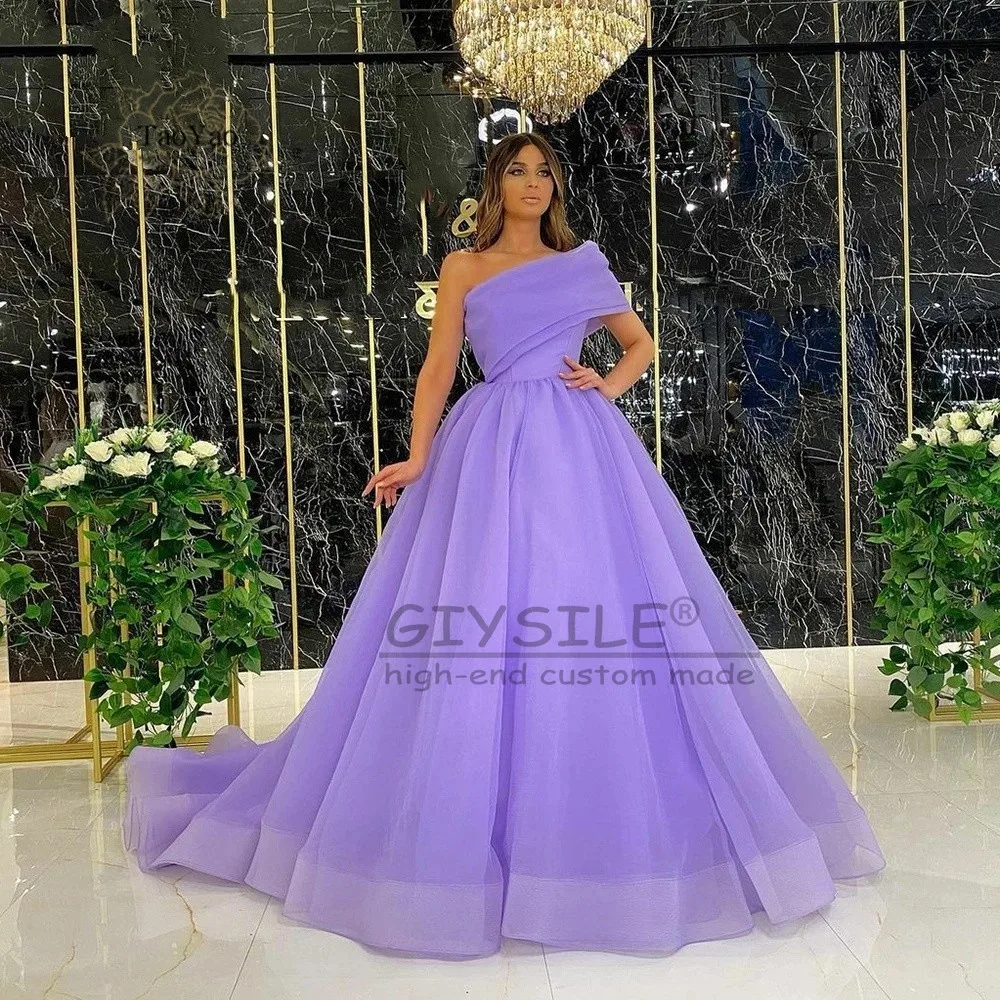 GIYSILE Customized High Split Prom Dress Tulle Wedding Evening Party Dresses Court Train Prom Gowns One Shoulder Formal Dresses