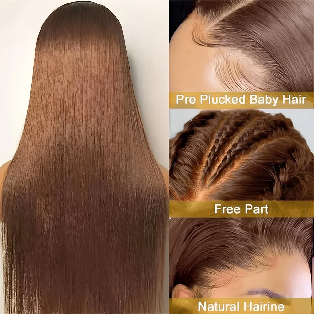 الشوكولاته براون الوجه شعر مستعار أمامي شعر طبيعي مفرود 13x6 الدانتيل أمامي شعر الإنسان الشوكولاته براون شعر مستعار 220 الكثافة للنساء 13x4
