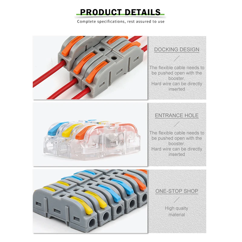 34/40/50/60/100PCS Wiring Connector Universal Compact Conductor Push-In 1 in 1 out Terminal Block Splicing Multiplex Connectors