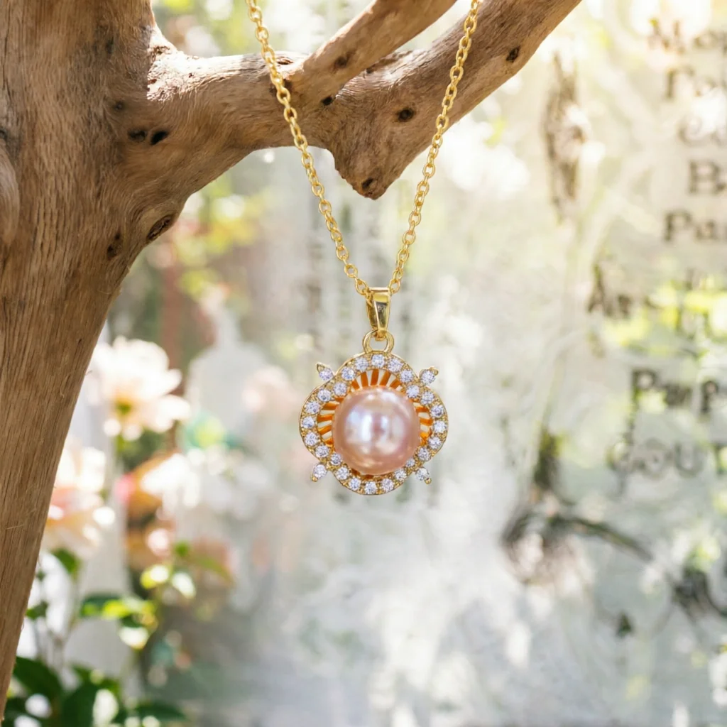 

JUNYE Pinkish Purple Freshwater Pearl Pendant Necklace Women O-Chain Delicate Jewelry Birthday Anniversary Valentine's Day Gift