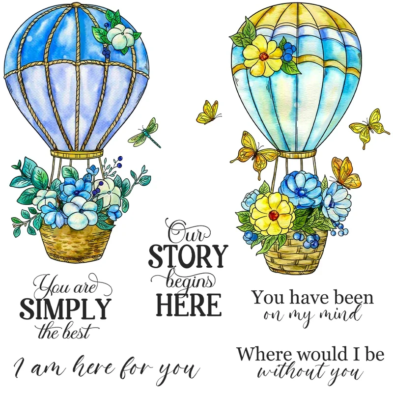 

Hot Air Balloons And Flowers Cutting Dies Clear Stamp DIY Scrapbooking Metal Dies Silicone Stamp Cards Albums Decor