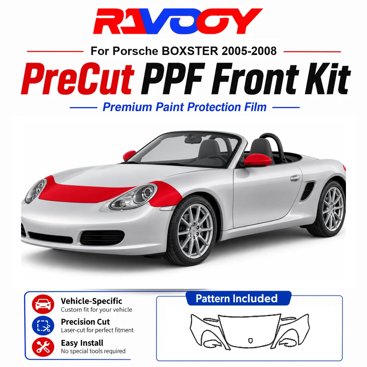 

8.5mil TPU Precut PPF Kit For Porsche BOXSTER 2005-2008 - Hood, Fenders & Mirror Set - Self-Healing Clear Bra Film