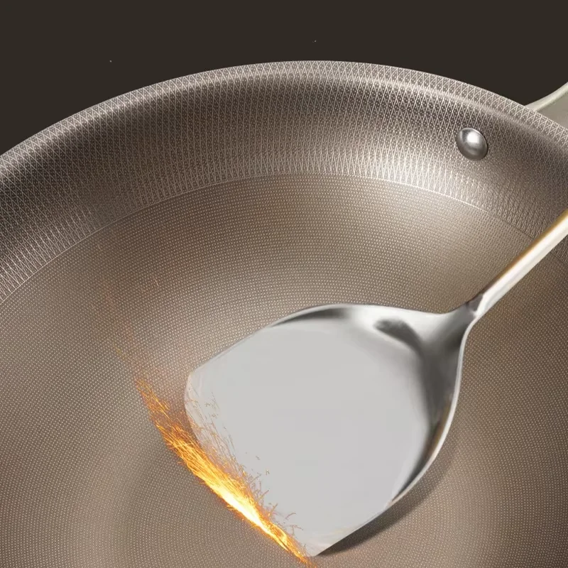 Titanium Stainless steel Wok Frying Pan Nonstick Pot Uncoated Home Kitchen Cookware Skillet Induction Gas stove Special Saucepan