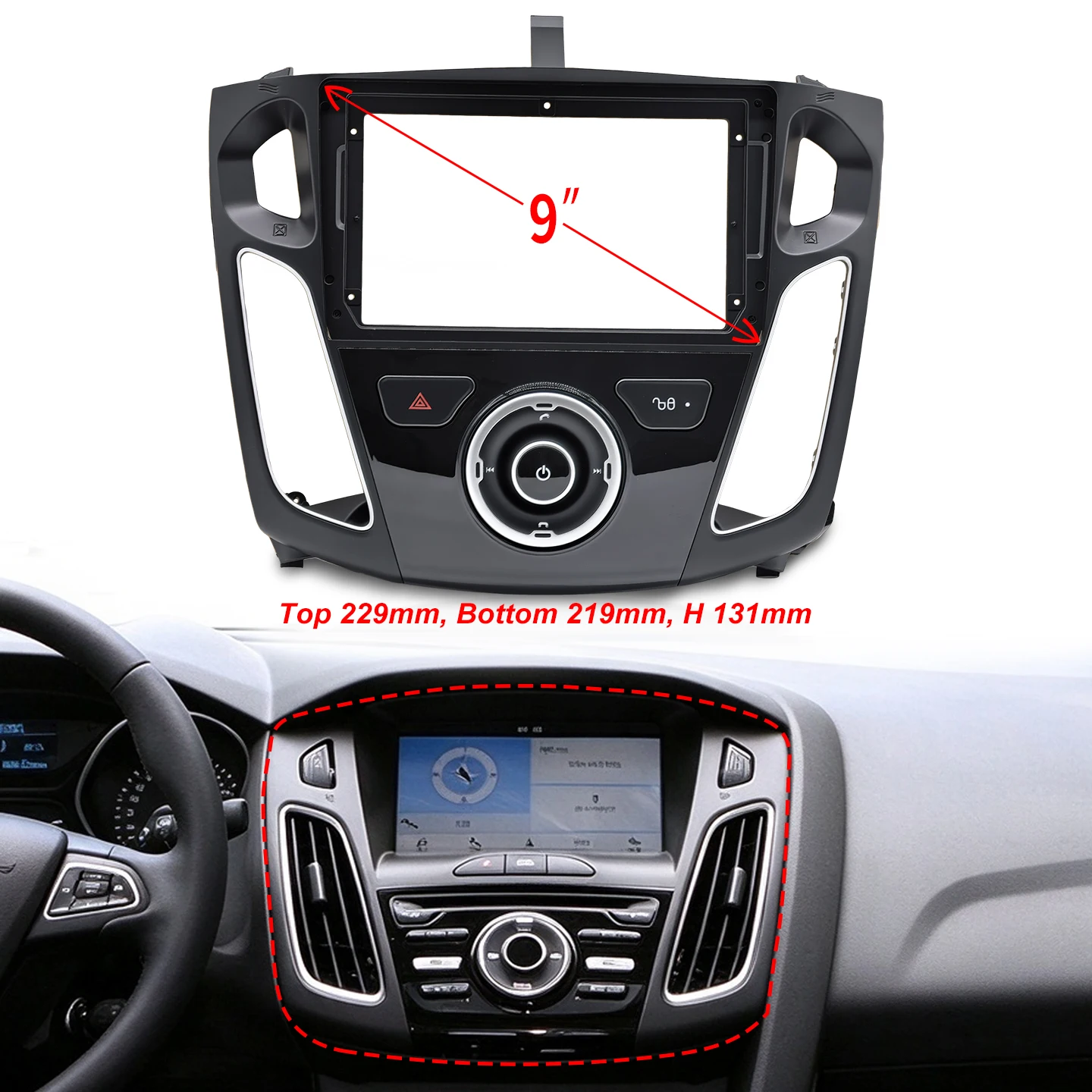 9 Inch Car Radio Fascias For 2012-2017 FORD FOCUS MK3 Android Stereo Frame Player 2 Din Head Unit Panel Dash Trim Buttons&Knob