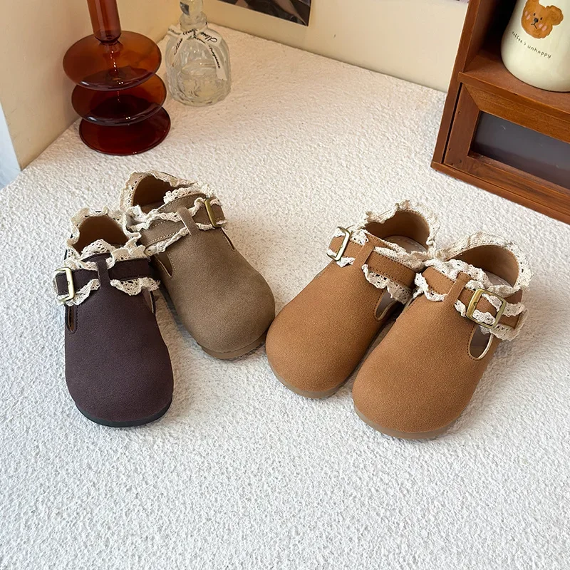 الفتيان الفتيات الأخفاف الرجعية عدم الانزلاق الحلو الاطفال حذاء مسطح لينة وحيد 2025 موضة جديدة للأطفال أحذية من الجلد هوك وحلقة أنيقة #2
