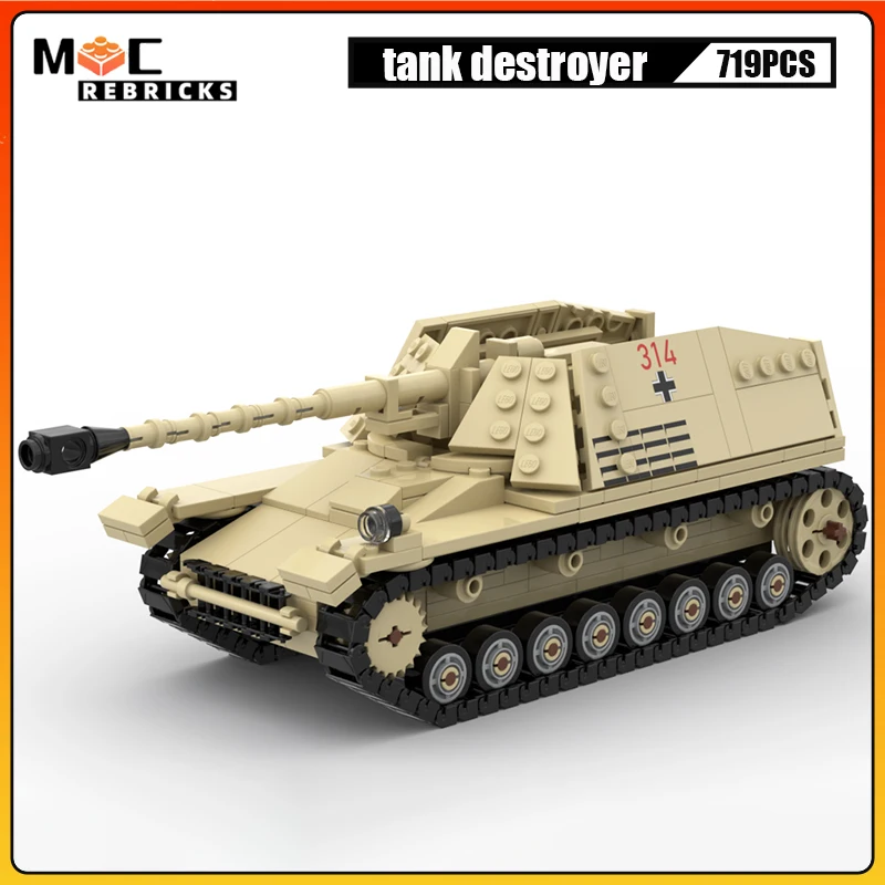 MOC Building Blocks WW2 Military Artillery Armored Chariot  Nashorn Tank Destroyer Technology Sets Bricks Collector Set Toy Gift
