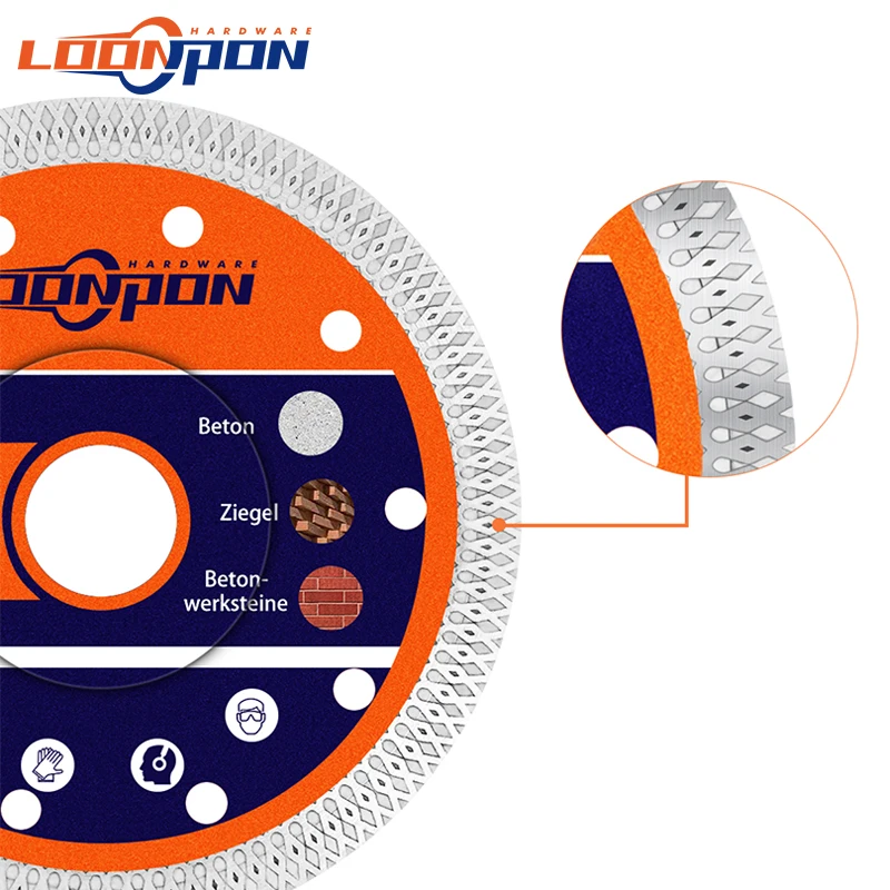 Loonpon Diamond Cutting Disc Circular Saw Blade Hot Pressed Mesh Turbo Diamond Blade For Porcelain Ceramic Tiles