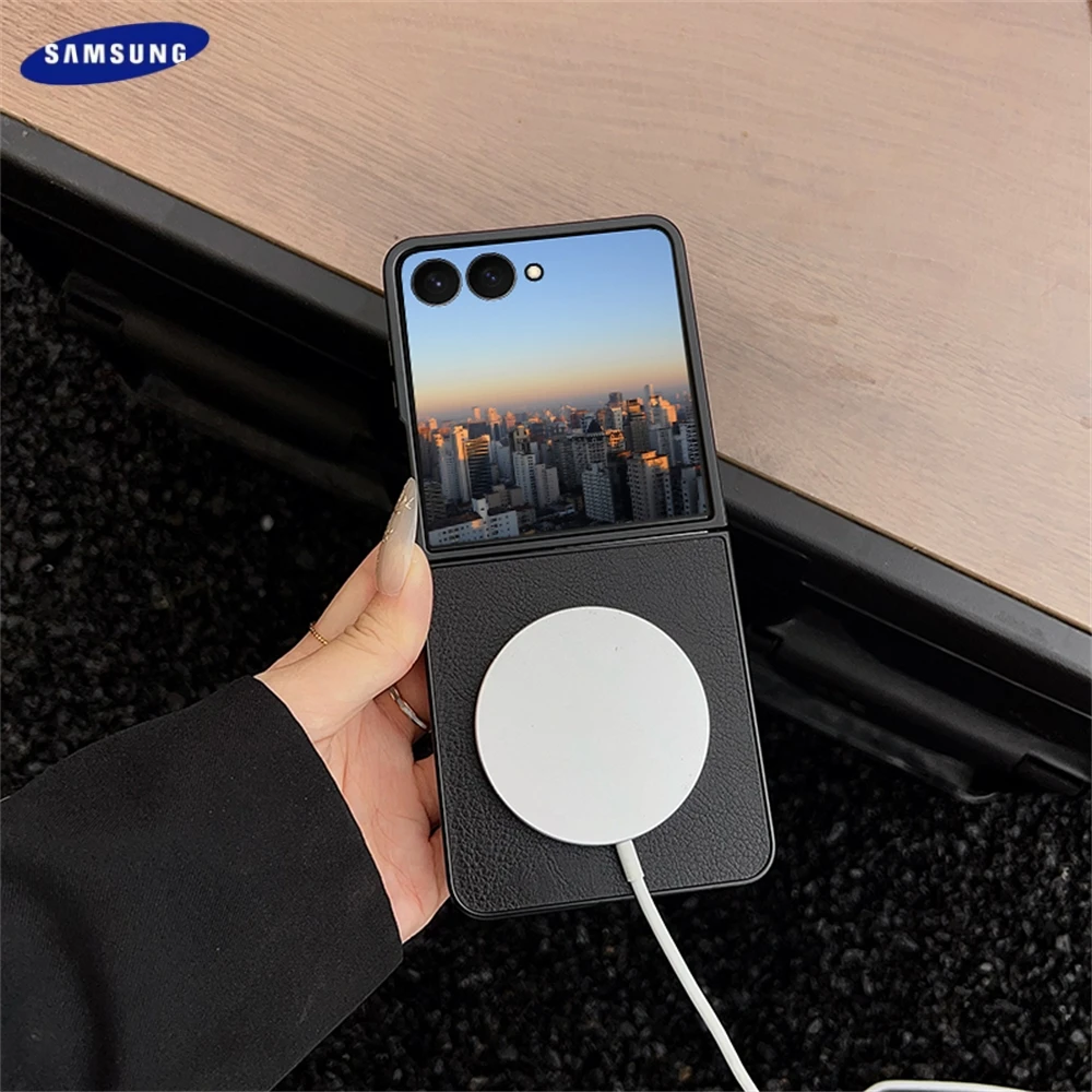 หรูหราหนังแม่เหล็กสําหรับ Samsung Galaxy Z Flip 7 6 5 4 สําหรับ Magsafe ไร้สายชาร์จกันกระแทกฝาหลัง