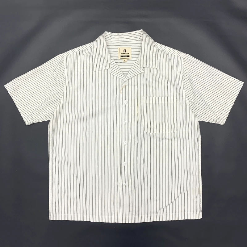 2025 Summer New Japanese Retro Short Sleeve Cuban Collar Striped Shirt Men's High Street 100% Cotton Washed Casual Loose Blouses