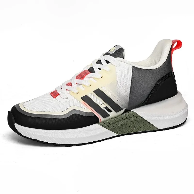 

Men's White Black Red Color Block Low-top Running Shoes Breathable Mesh Cushioned Sole Lace-up Athletic Sports Sneakers for