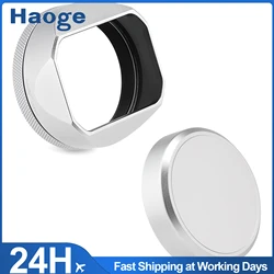 Haoge Square Metal Lens Hood for Fujifilm X100VI Fuji X1006 X100V X100F X100T X100S Camera Silver with 49mm UV Filter Adapter